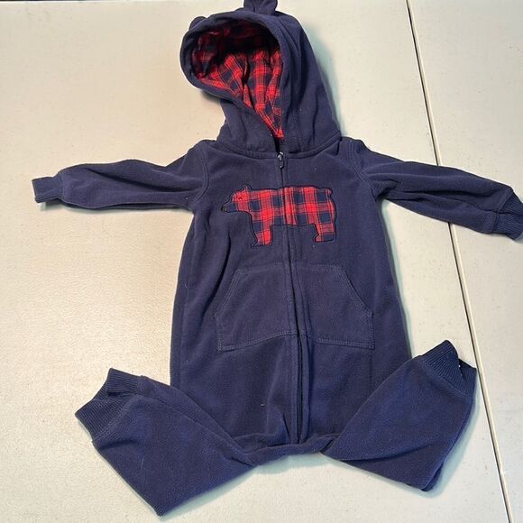 👕12m carters plaid bear footless fleece jumper - Picture 1 of 1